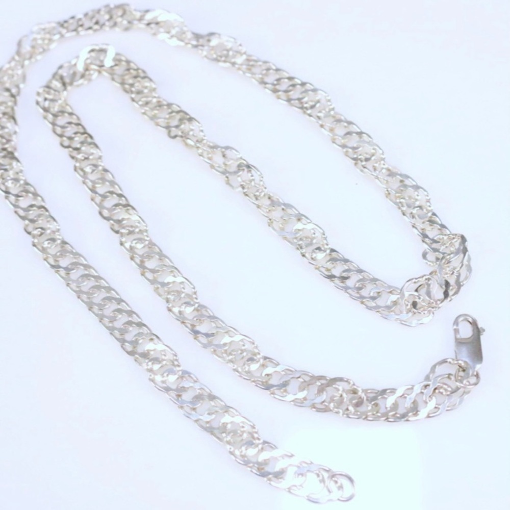 Like New Sterling Silver wavy double links Chain Necklace 24" 7.5mm